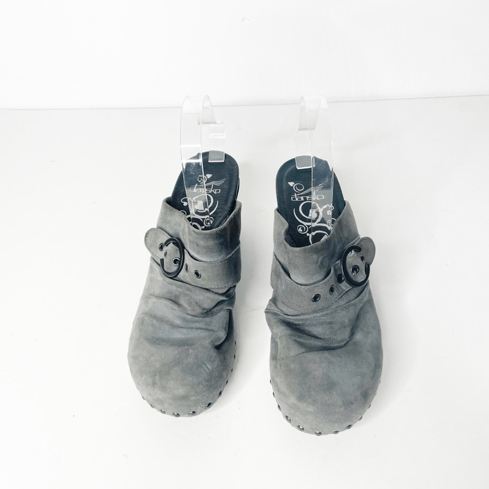 DANSKO Nadine buckle detail platform clog suede studded GRAY WOMENS 40 9.5 10 - Picture 3 of 7
